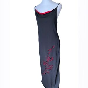 De-Laru Black w/ red rose cutout and lining slit evening/prom maxi dress
